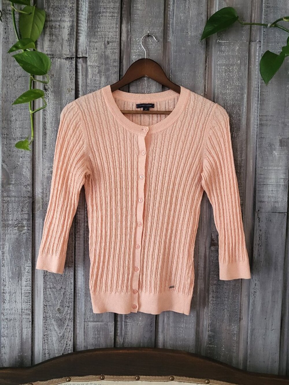 NWOT Tommy Hilfiger Pastel Peach 100% Cotton Cable Knit Cardigan Size S